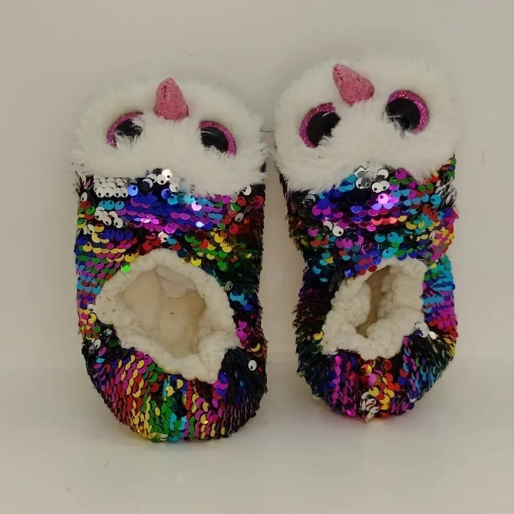 TY Beanie Boo Baby Toddler Girls Pre-owned Owl Owen Glitter Slippers - sz. 3